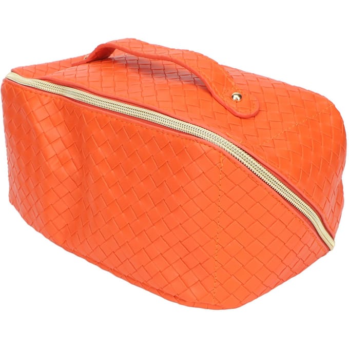Make-up Reistas PU Leer Grote Capaciteit Geruit Multifunctioneel Waterdicht Cosmetische Tas Oranje red