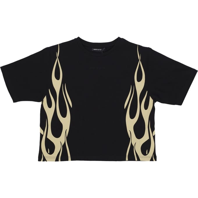 Dames kort T-shirt Flames Tee zwart/gebroken wit