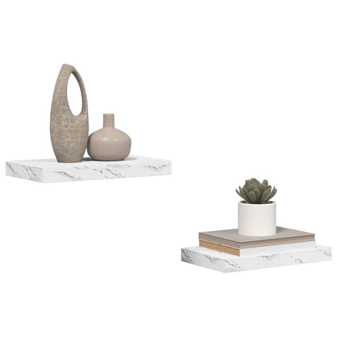 vidaXL - Wandplank - 2 - st - Wit - Marmer - 40 - x - 23,5 - x - 3,8 - cm - Bewerkt - hout