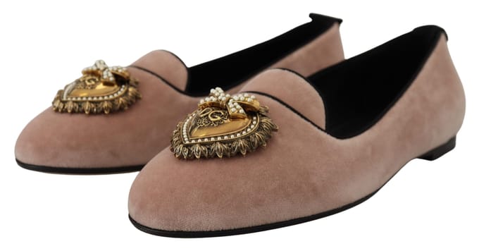 Dolce & Gabbana Roze Velvet Instappers Loafers Flats Schoenen