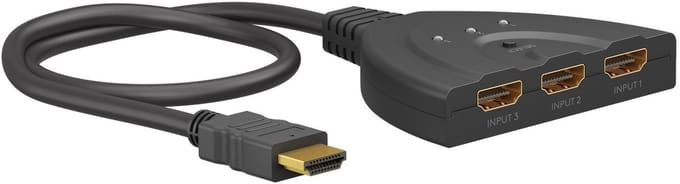 Goobay HDMI-switchbox 3 naar 1 met 4K bij 30 Hz, sluit 3 HDMI-bronnen aan op één tv, schakelt automatisch, geen externe voeding nodig