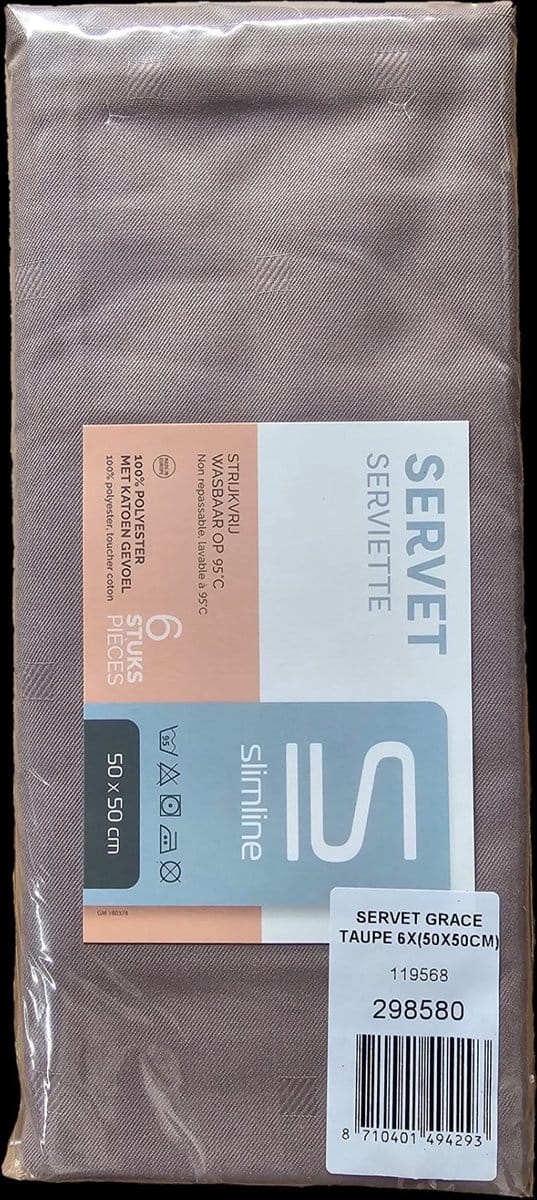 Slimline Servetten 50 x 50 cm, grace taupe - Pak 6 stuks