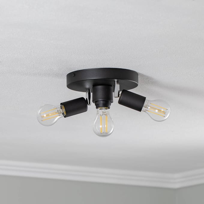 HELAM Plafondlamp Centro, zwart, 3-lamps, metaal, Ø 19,5 cm
