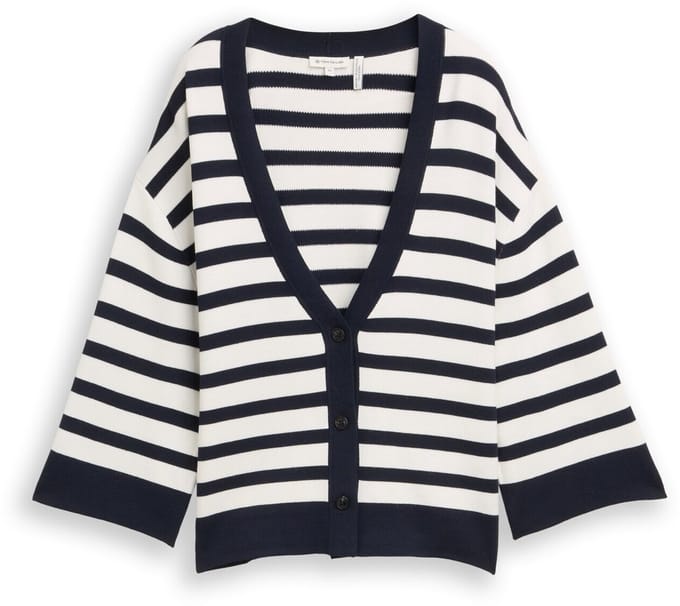 Tom Tailor - Loose fit vest met streepjesmotief - Maat M - white sky blue knit stripe