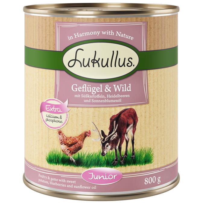 6x800g Junior Gevogelte & Wild Lukullus Hondenvoer