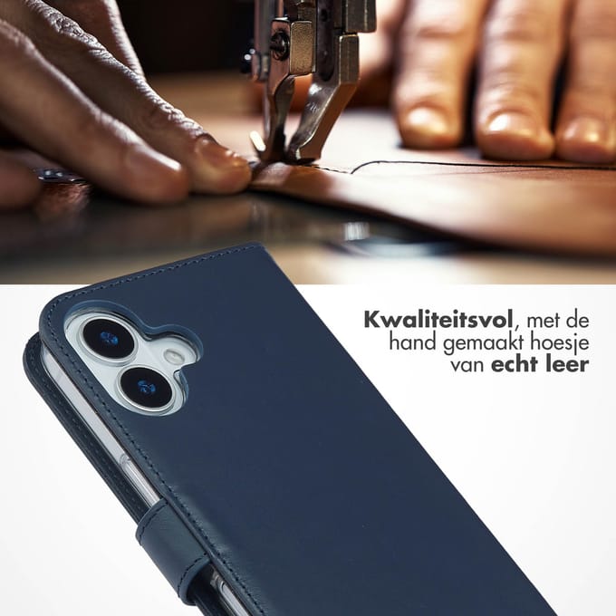 Selencia Hoesje - Geschikt voor Apple iPhone 17 - Echt Lederen Bookcase - Blauw