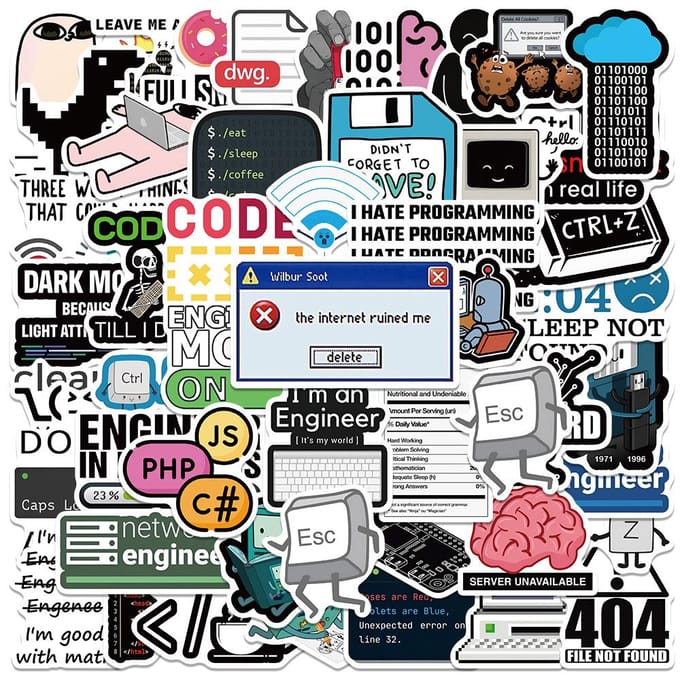 50 stuks Coole Ingenieur Programmering Netwerk Coding Hacker Meme Stickers Vinyl Doe-het-zelf Computer Laptop Motorfiets Helm Auto Sticker