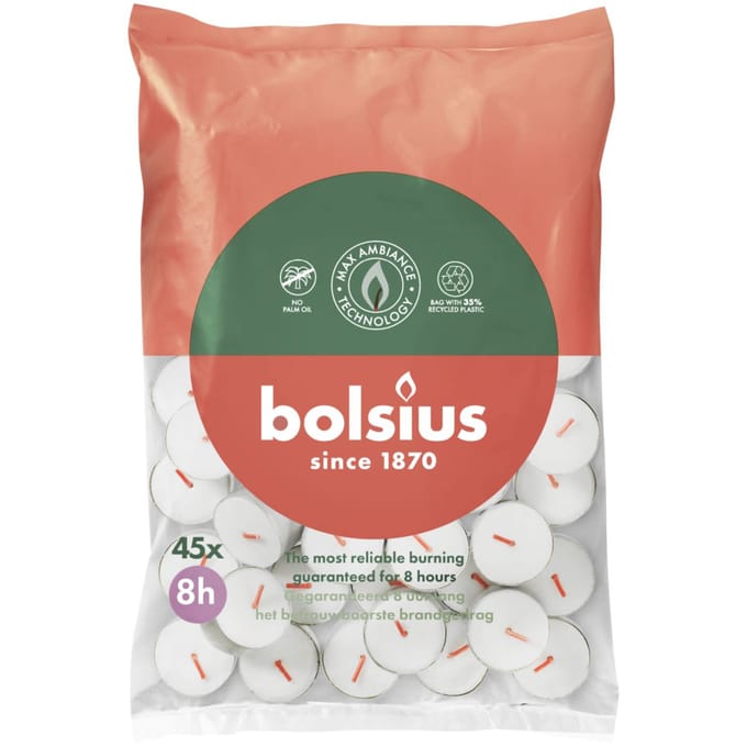 Bolsius Theelichten Wit 8 branduren - 45 stuks