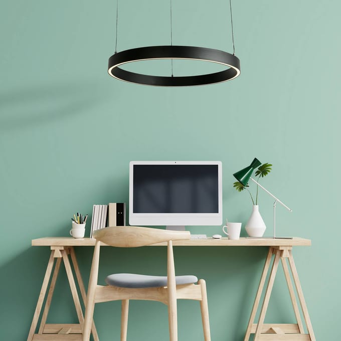 Searchlight LED hanglamp Layla, zwart, Ø 64 cm CCT, in hoogte verstelbaar