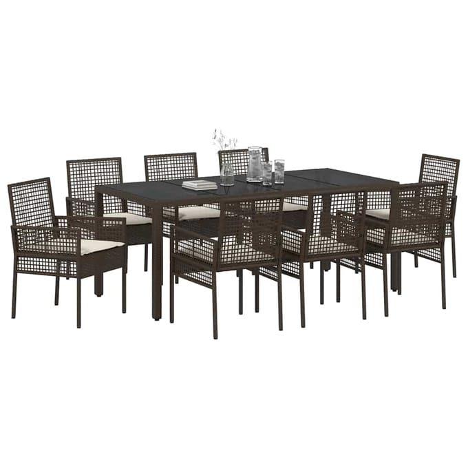 vidaXL - Tuin - Eettafel - Set - 9 - st - Bruin - poly - rattan