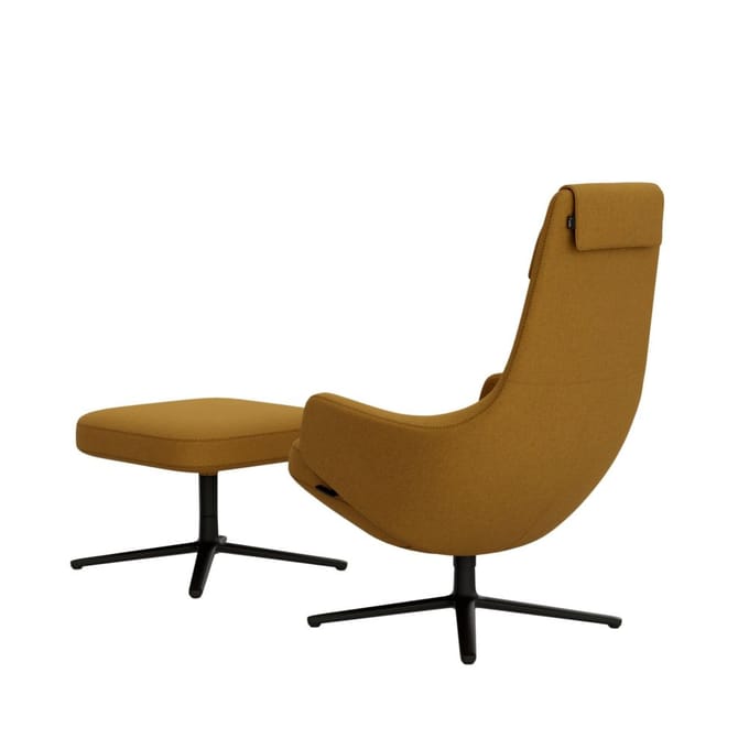 Vitra - Repos Fauteuil & Ottoman - basic dark gepoedercoat - Cosy 2 - koolzaadgeel - Zithoogte 45 cm