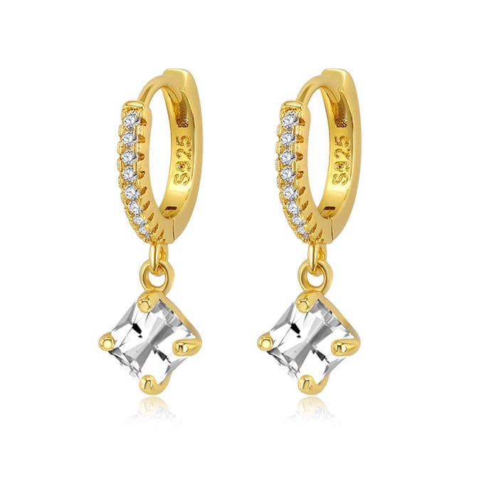 ILVY Oorbellen - Goud Strass | Ø 13 mm | hanger 20 x 5 mm | 925 Silver