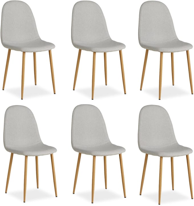 Homestyle4u Eetkamerstoelen - Set van 6 - Grijs - Linnen