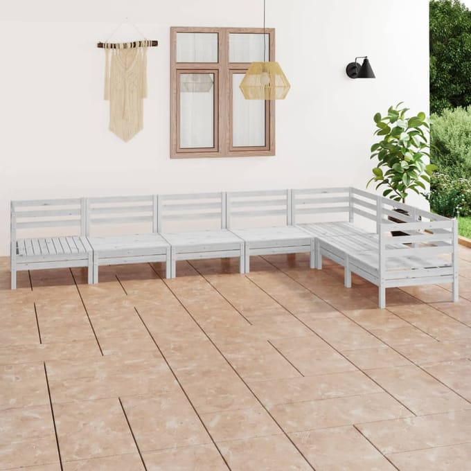 vidaXL - 7-delige - Loungeset - massief - grenenhout - wit