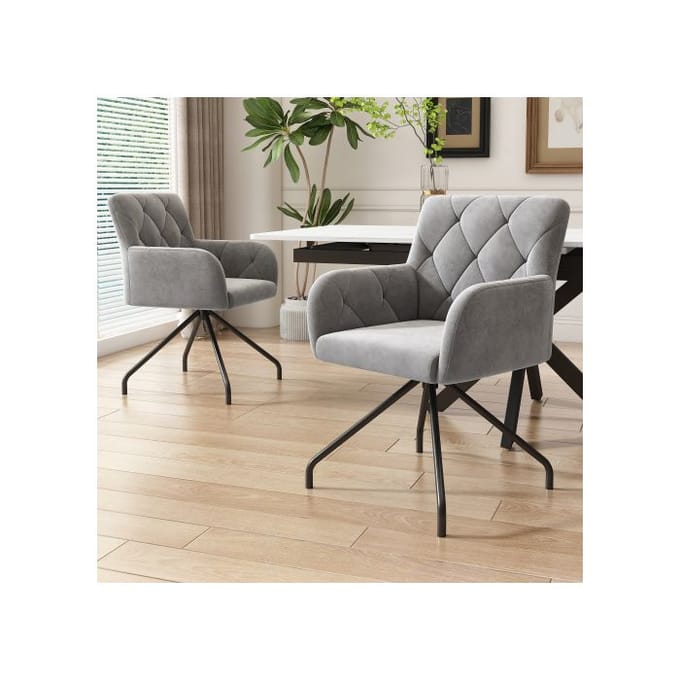 Eetkamerstoelen - MUVOE - Set van 2 - Gestoffeerd - Metaal - Lichtgrijs fluweel grijs
