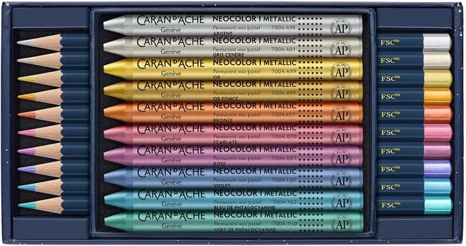 CARAN Caran Kleurpotloden Mixed Media Set Kerst 2024 Collectie 20 Kleuren 20 Stuks Beperkte Editie Officiële Import D'ACHE d'Ache gray