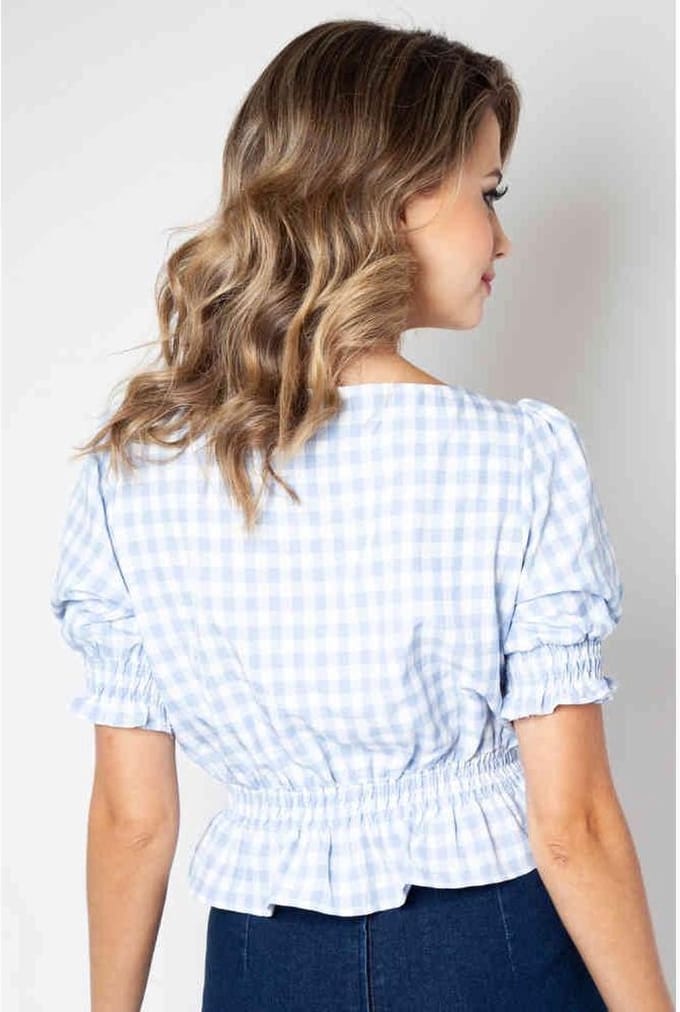 Voodoo Vixen - Sadie Gingham Top - M - Blauw/Wit