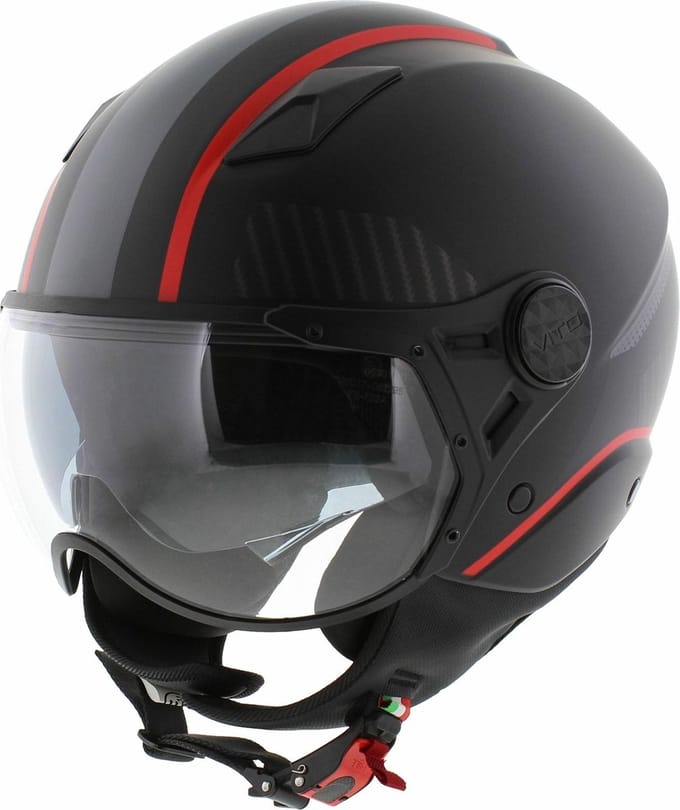 Vito jet helm Lavori mat zwart / rood / deco S