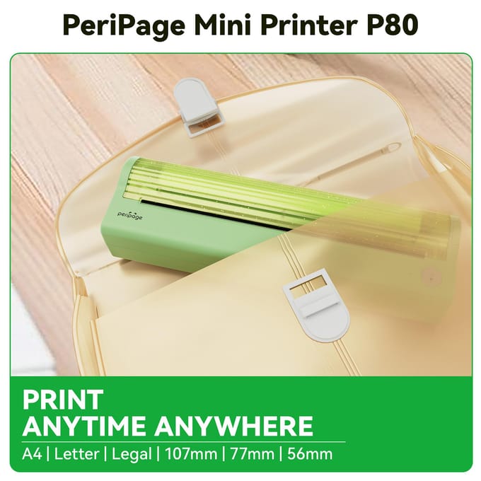 PeriPage A4-papierprinter Directe thermische overdracht Draadloze printer Mobiel 210 mm Mini mobiele foto groen