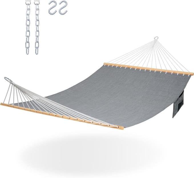 Dubbele Hangmat - Buiten Hangmat - Ontspannen Buiten - Sneldrogend Olefin - 3.66 x 1.4 meter - Grijs