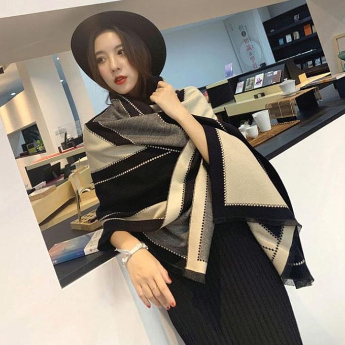 Dames Imitatie Kasjmier Sjaal Winter Dubbelzijdig Bedrukt Oversized Sjaal Verlengde Dikke Sjaal Sjaal gray