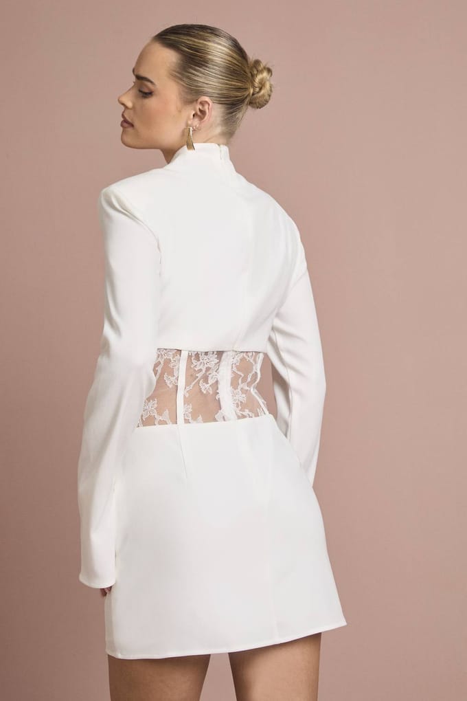 boohoo Dames Kantkorset gestructureerde minijurk | Ivory | Maat: 14