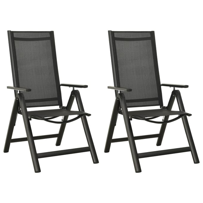 vidaXL - Opklapbare - stoelen, - 2 - stuks, - van - textiel - en - aluminium, - zwart.