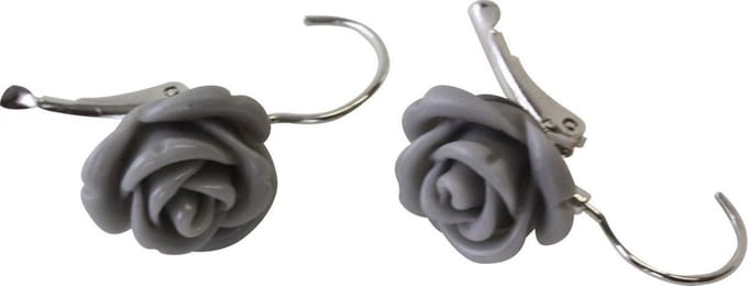 Behave Oorbellen met Grijs Roosje - Elegant en Tijdloos Design