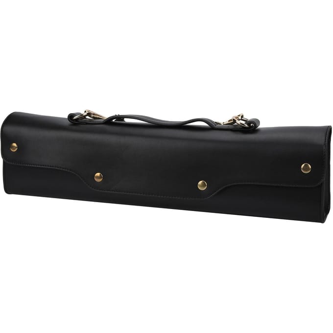 Fluit Draagtas Hand Synthetisch Leer Blaasinstrument Opbergkoffer met Schouderband Zwart black