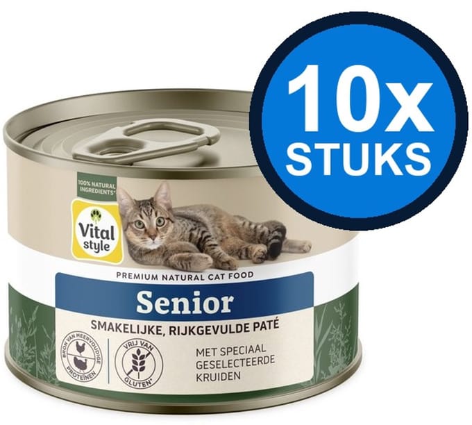 10x VITALstyle Senior - Kattenvoer Natvoer Blik - 200g