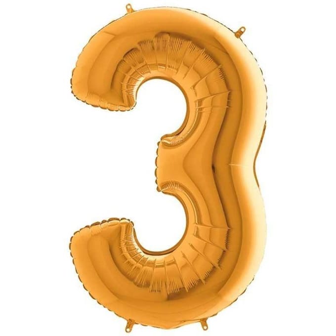 Ballon Foil Chiffre 3, Doré, 66 Cm Grabo