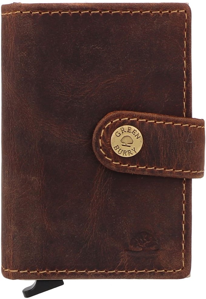 GREENBURRY Leren kaarthoes Vintage Card Slider Brown bruine