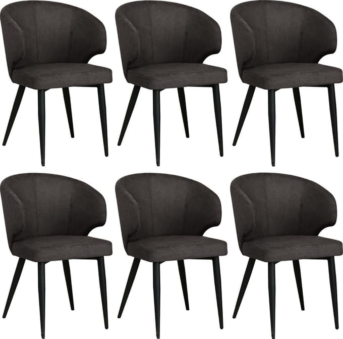 Colenis Sara Eetkamerstoelen Set van 6 – Grijs Linnen – Zwarte Poten