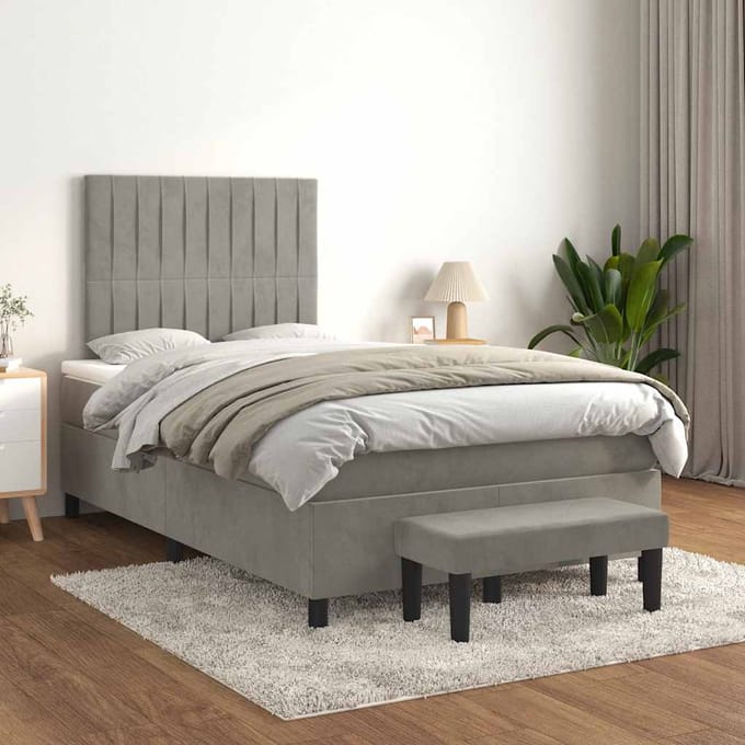 vidaXL - Boxspring - met - matras - fluweel - lichtgrijs - 120x190 - cm