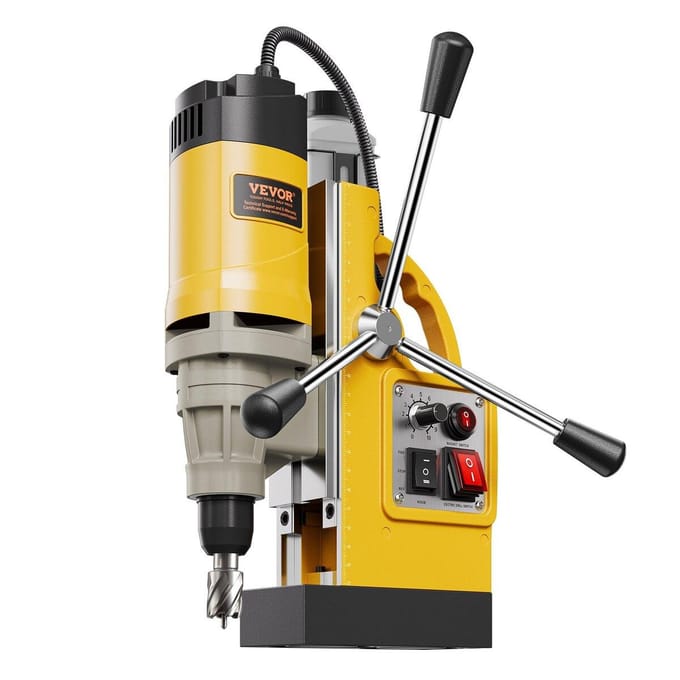 Perceuse Magnétique 1400W 2878 lbf Foreuse à Colonne Magnétique Diamètre de Perçage 2 pouces 6 Forets Jaune