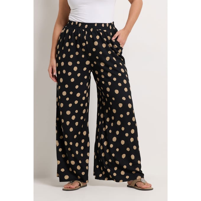 Yours Zwarte Broek Met Polkadots, Getextureerd En Met Wijde Pijpen Size 48