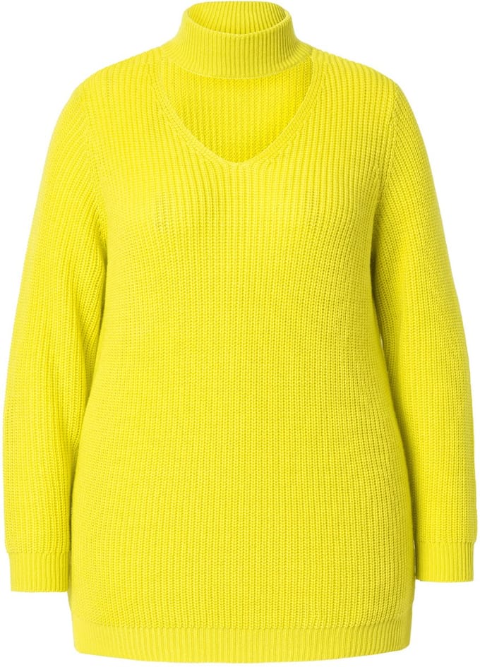 MIAMODA - Dames - Pullover regular fit V-hals met choker - Limoen - Maat 58+
