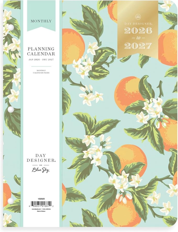 Maandplanner 2026-2027 Kalender 24 Maanden - Flexibele Oranje Bloem Cover - Groot Formaat