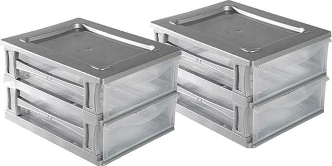 Hega Hogar Ladeblokje/bureau organizer 2x lade - grijs/transparant - L26 x B35 x H20 cm - kunststof