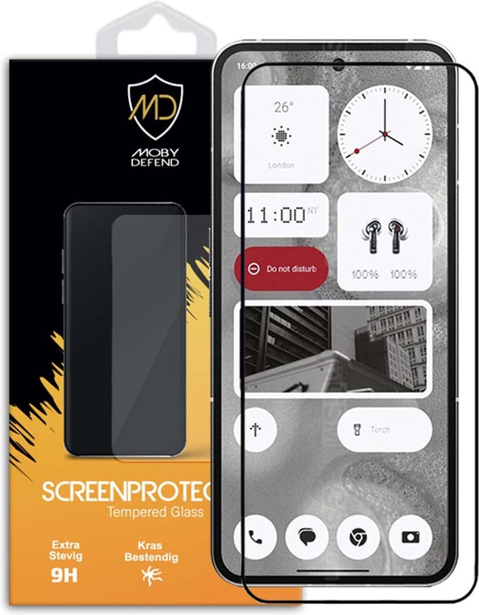 MobyDefend Screenprotector - Geschikt voor Nothing Phone (2) - Screensaver Met Zwarte Randen - Gehard Glas