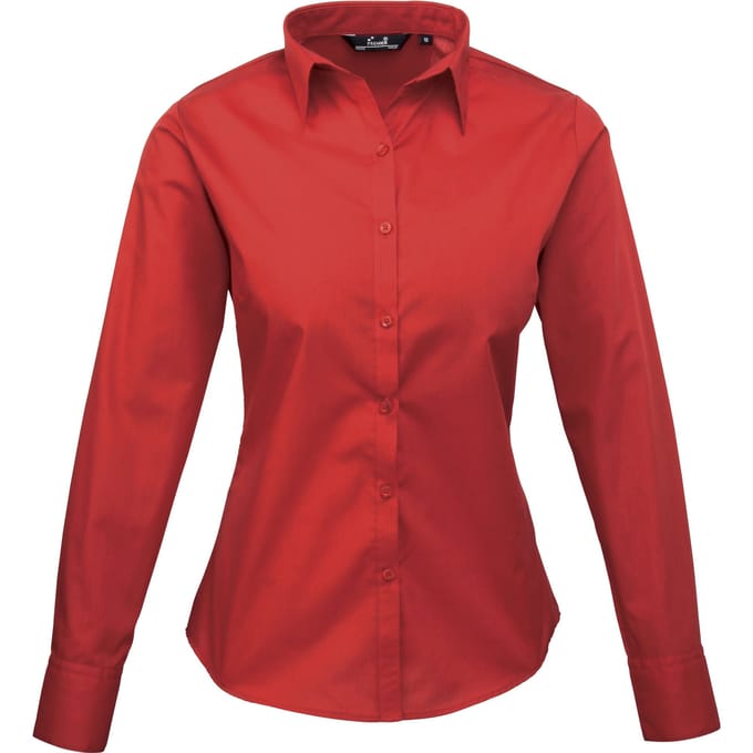 Premier Dames/Dames Popeline Blouse met Lange Mouwen (Rood)