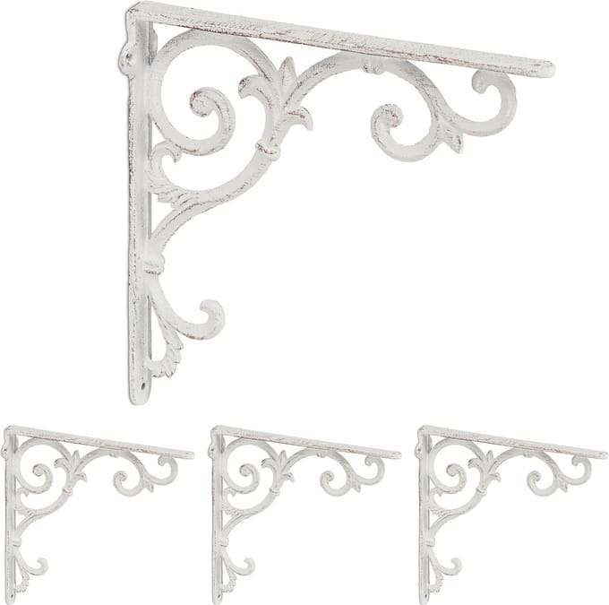 4x plankdrager antiek - schapdragers - planken dragers vintage - gietijzer - wit