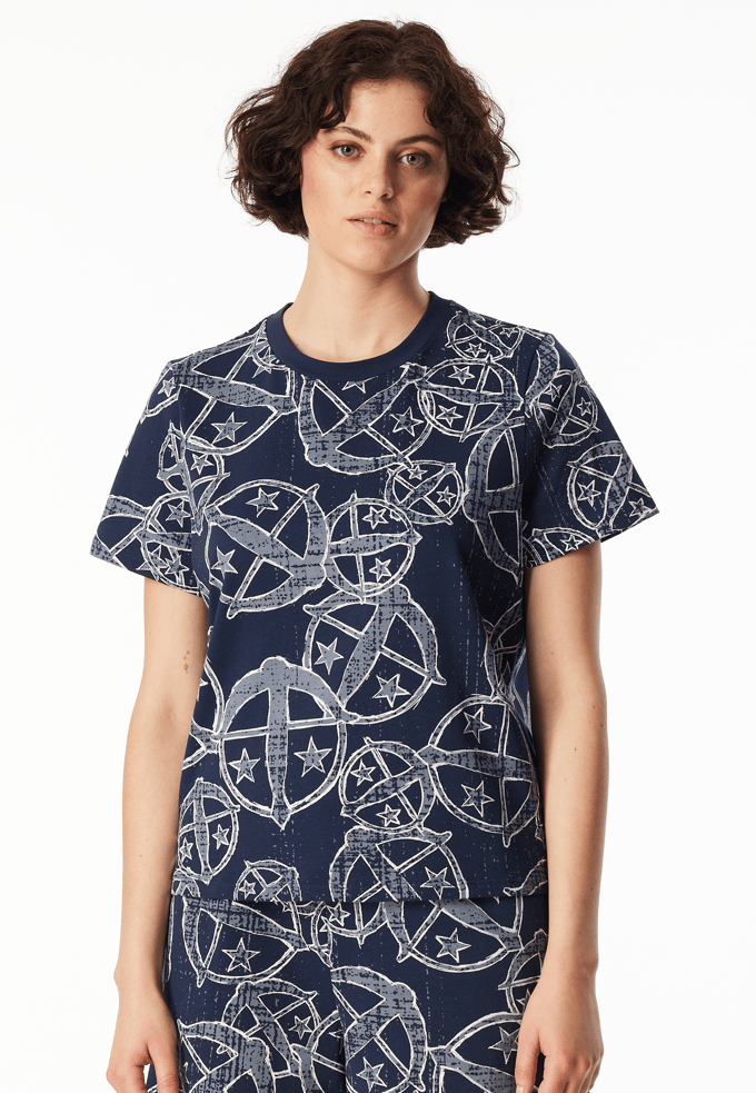 Shirt korte mouw statement print blauw - SCHIESSER 150 Years 34