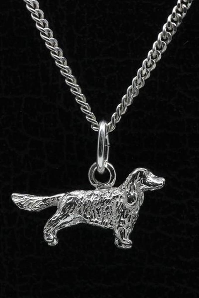 Zilveren Engelse cocker spaniel met staart ketting hanger - klein