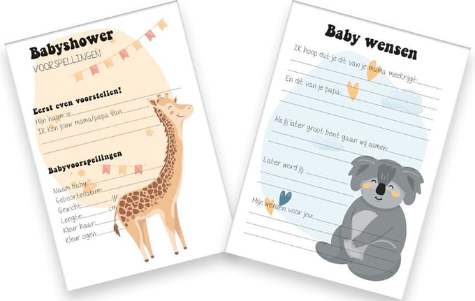2x20 leuke Babyshowerkaarten | Babyshower | spelletje invulkaarten (A5 formaat) 2x20Babyshower10