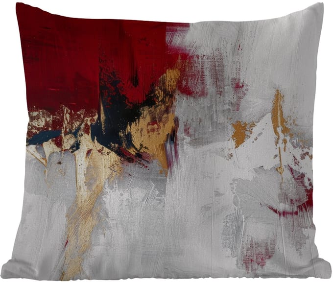Tuinkussen - Rood - Marmer - Abstract - Goud - Modern - 40x40 cm - Weerbestendig
