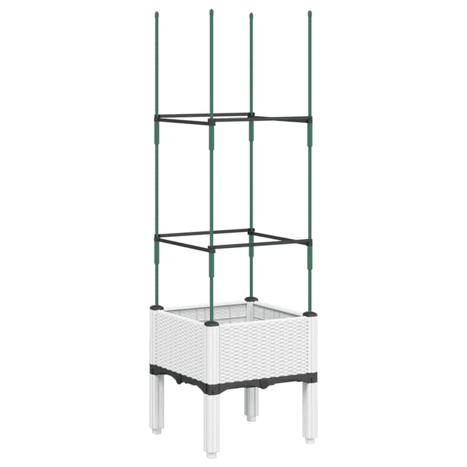 vidaXL - Plantenbak - met - latwerk - 40x40x142,5 - cm - polypropeen - wit