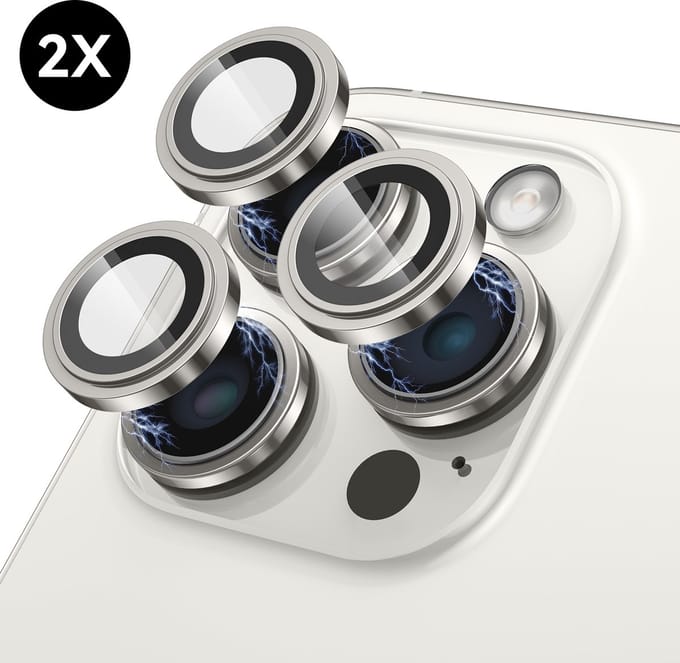Camera Lens Screen Protector geschikt voor iPhone 15 Pro / iPhone 15 Pro Max Camera Lens Screenprotector - Wit Titanium - Screen protector - Camera Protector - 2 stuks