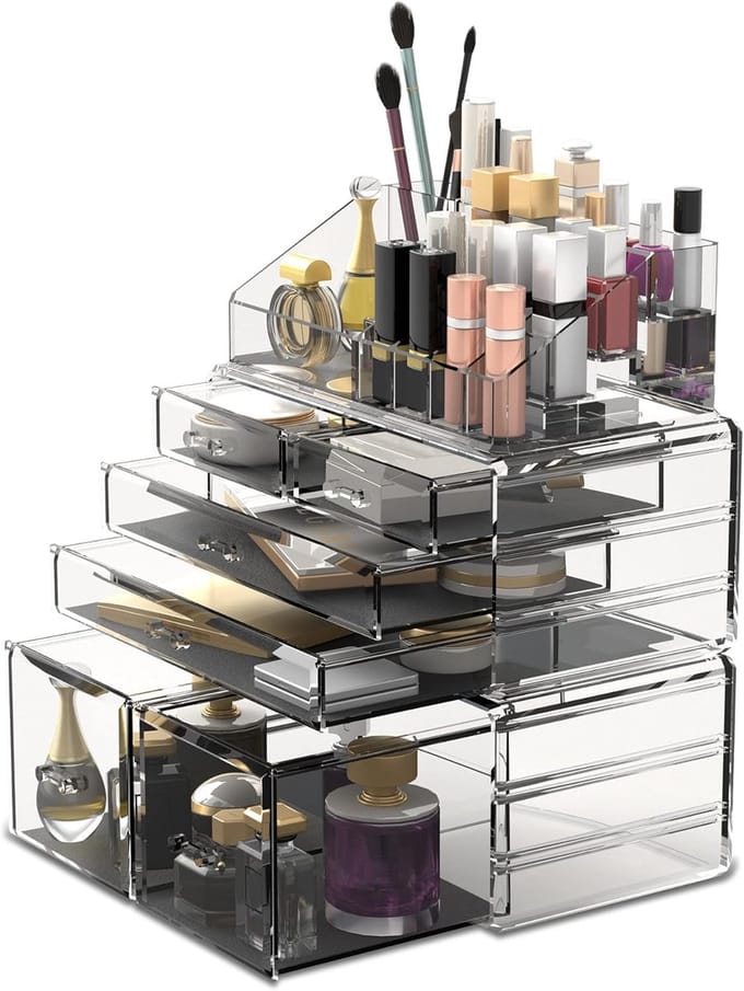 Famanu - Make-up Cosmetische Organizer Opbergladen Display Dozen Case met Laden (6D, transparant)