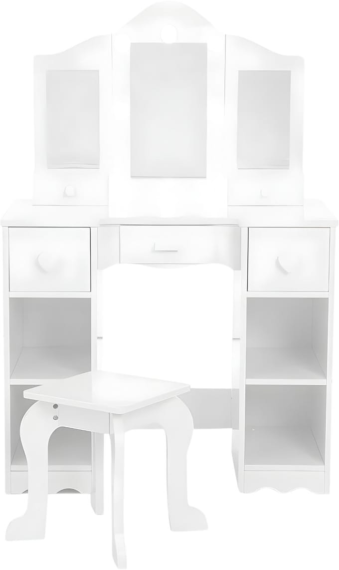 Kinderkaptafel met Spiegel & Stoel - Make-up Speelset voor Peuters - Wit